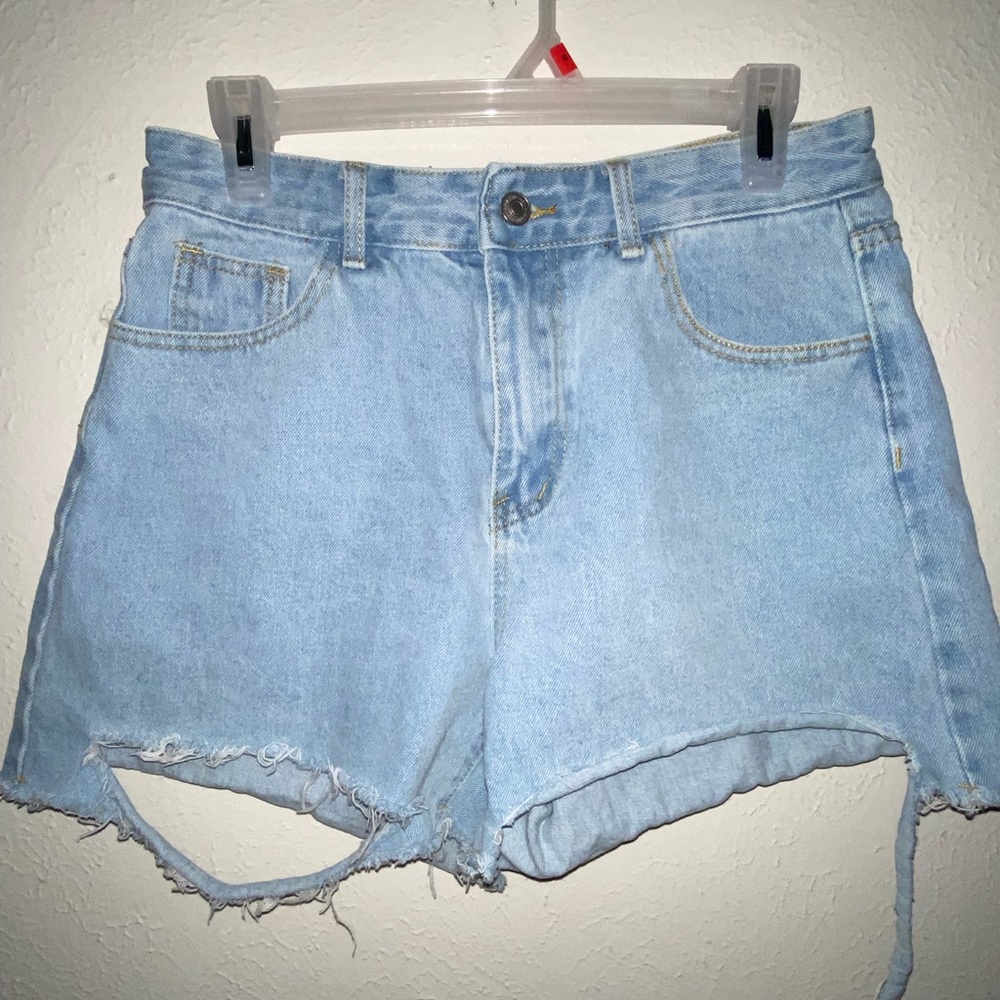 Distressed Light-wash Jean Shorts